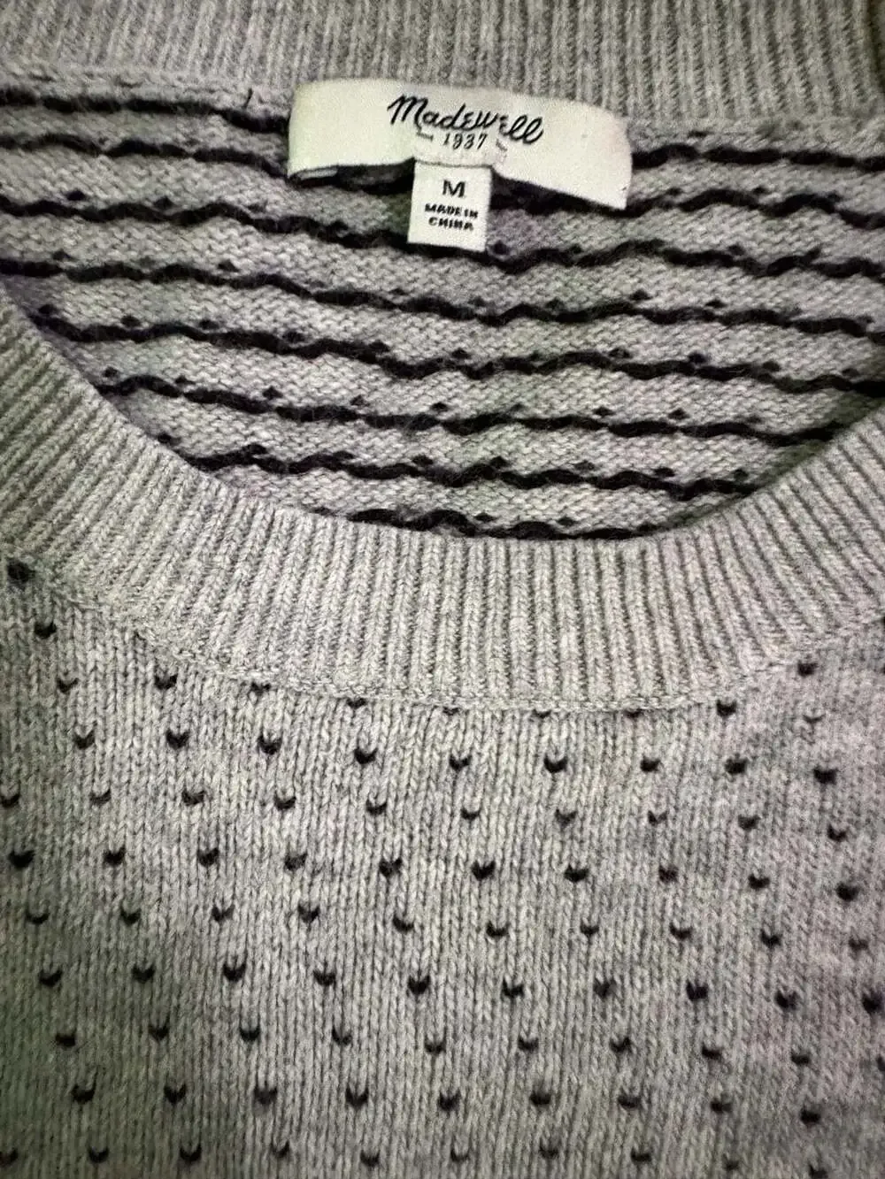 Madewell Women's Leafstitch Striped Crew Neck Sweater Gray Black